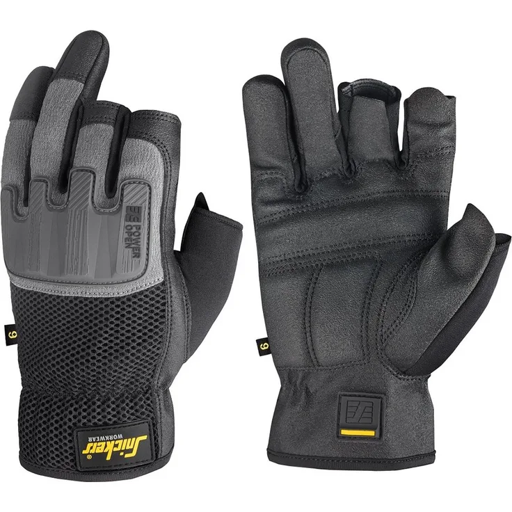 Snickers 95860448012 Gr. 12 Power Offene Handschuhe – Schwarz/Grau