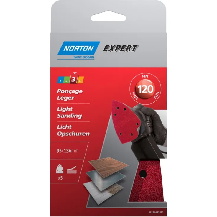 Norton Expert 5 Stück Schleifstreifen für Elektro-Schwingschleifer 95 x 136 mm selbstklebend Körnung 120