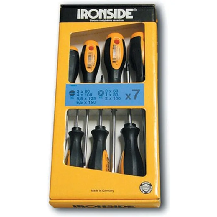 Ironside 120502 Schraubendreher-Set 7-teilig 25002-Komponenten-Griff Chrom-Vanadium-Stahl