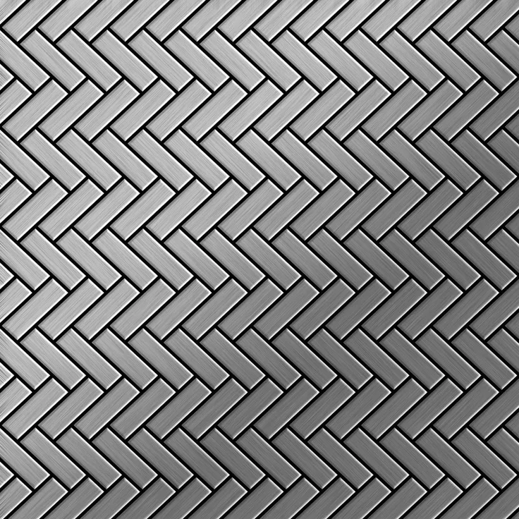 Alloy Mosaik Fliese massiv Metall Edelstahl marine gebürstet in grau 1,6mm stark Herringbone-S-S-MB 0,85 m2