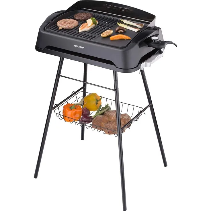 Cloer 6750 Elektrogrill antihaftbeschichtet, mit Standfuß, 2.000 Watt, Grillfläche: 43 x 30,5 cm, Barbecue-Grill, gebürstet, schwarz