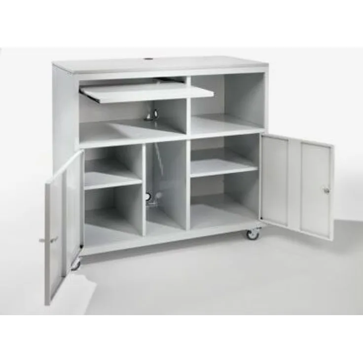 Certeo - Computerschrank | Fahrbar | HxBxT 1184 x 1180 x 590 mm | Lichtgrau | QUIPO