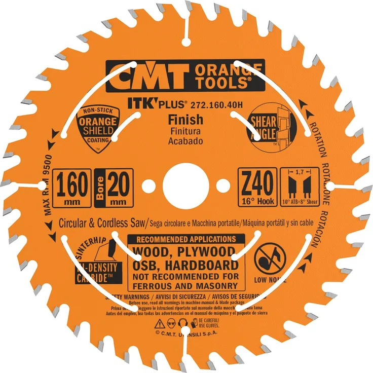 CMT – 272.160.40h ITK Plus HW Kreissägeblatt 160 x 1.7 x 20 (+ 16) Z = 40 ATB + Shear