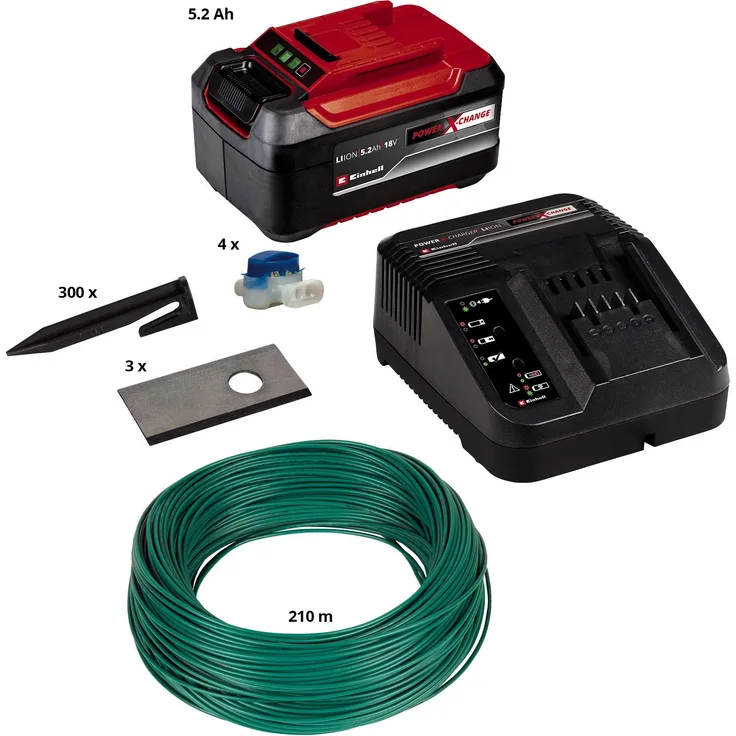 Einhell Mähroboter-Zubehör Installations Kit 1200 m² (für Mähroboter FREELEXO, Rasenflächen bis 1200 m², inkl. 5,2 Ah Power X-Change Akku, 3 Klingen, 210 m Begrenzungsdraht)