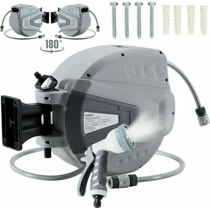 Gartenschlauchaufroller Gartenschlauch Wasserschlauch Schlauch Grau 20 m - Grau - Arebos