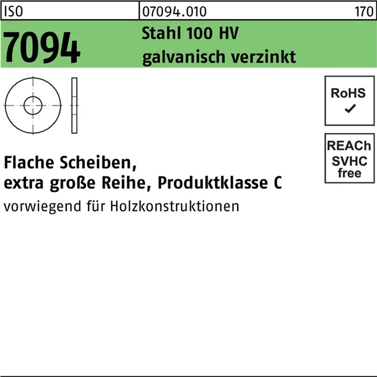 DIVERSE Unterlegscheibe ISO 7094 12 Stahl 100 HV galvanisch verzinkt