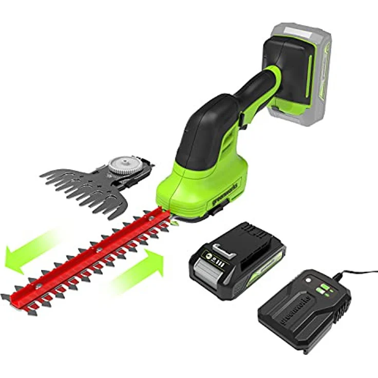 Greenworks Tools 24V Akku-Gras und Strauchschere G24SHT,15cm Grasschere 2800 SPM Doppelschermesser . – Bild 1