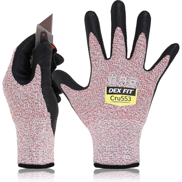 DEX FIT Level 5 Schnittschutzhandschuhe Cru553, 3D-Comfort Stretch Fit, Power Grip, Langlebiger Nitrilschaum, Smart Touch, Dünn und Leicht, Maschinenwaschbar, Rot X-Klein 1 Paar - Preisvergleich