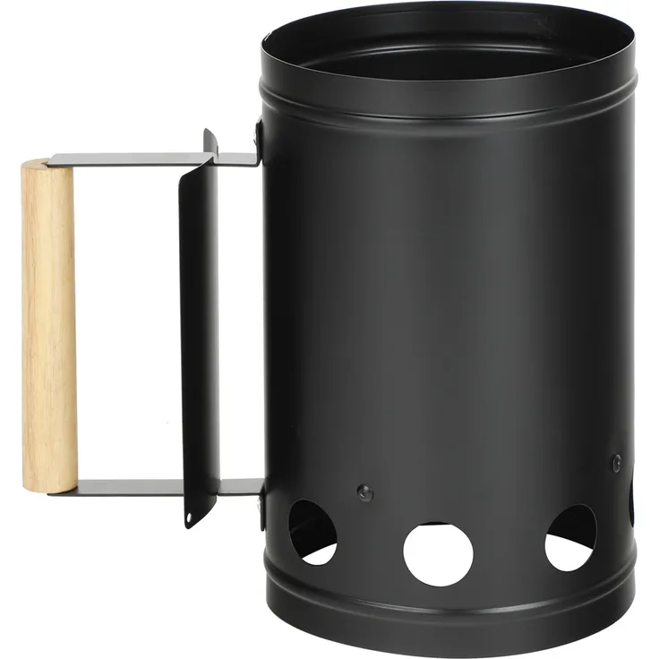 Anzündkamin Metall für Kohle und Briketts - Kohlestarter - D: 17cm, H: 27cm - Holzgriff