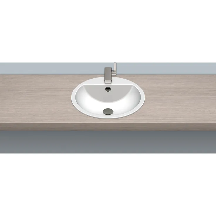 Alape EB.S450H Einbaubecken, kreisförmig, Ø 450 mm, innen und außen glasiert, Weiß, mit Hahnloch und Überlauf / Waschtisch / Waschbecken