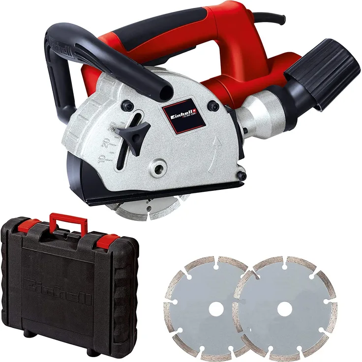 Einhell Mauernutfräse TC-MA 1300 (1320 W, 9000 U-Min, Nuttiefe 8-30 mm, Nutbreite 8-26 mm, Staubabsaugung, Spindelarretierung, Überlastschutz, inkl. Transportkoffer, 2x Diamant-Trennscheiben)