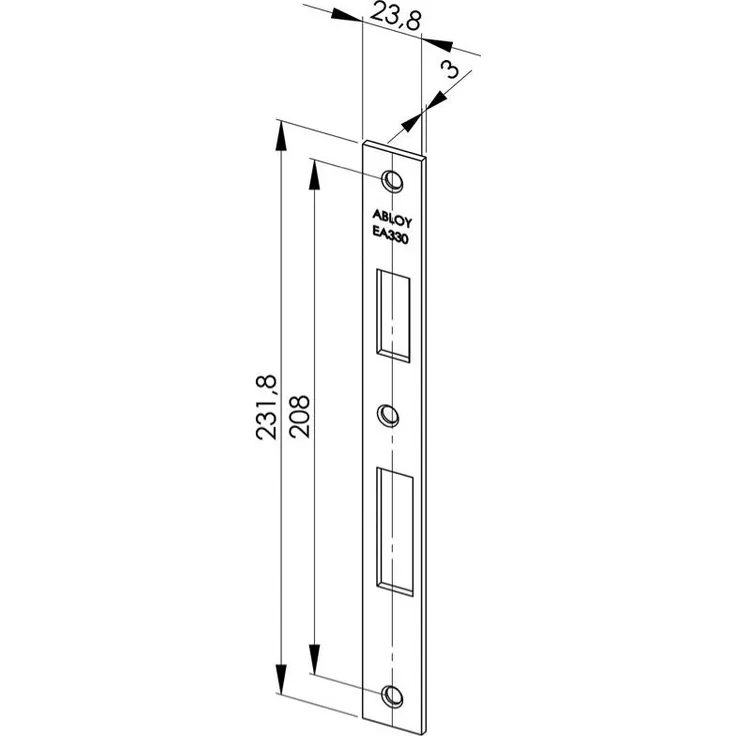 ASSA ABLOY Schließblech EA 330 für Elektro-Sicherheitsschlösser, 231,8 x 23,8 x 3 mm