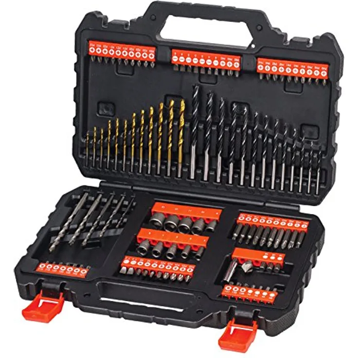 Black+Decker Bohrer- und Schrauberbit-Set (109-teiliges, Metall-, Holz- und Steinbohrer, Stecknüsse, Bits, Senker) A7200