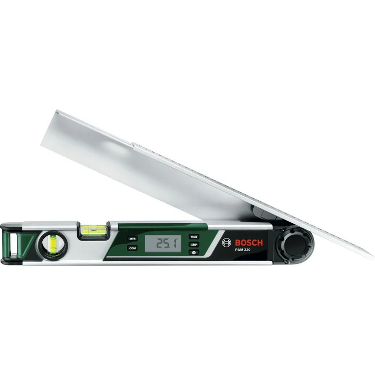 Bosch PAM 220 digitaler Winkelmesser LED Anzeige integrierte Rechenfunktion (0° - 220° Messbereich, +-- 0,2° Messgenauigkeit, in Schutztasche inklusive Batterien) – Bild 1