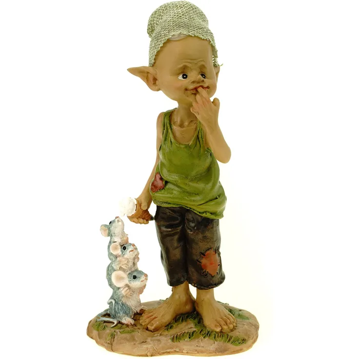 Eiszeit Pixie mit Eiswaffel - Mäusepyramide leckt dran 15 cm Figur Kobold Fee Fabelwesen
