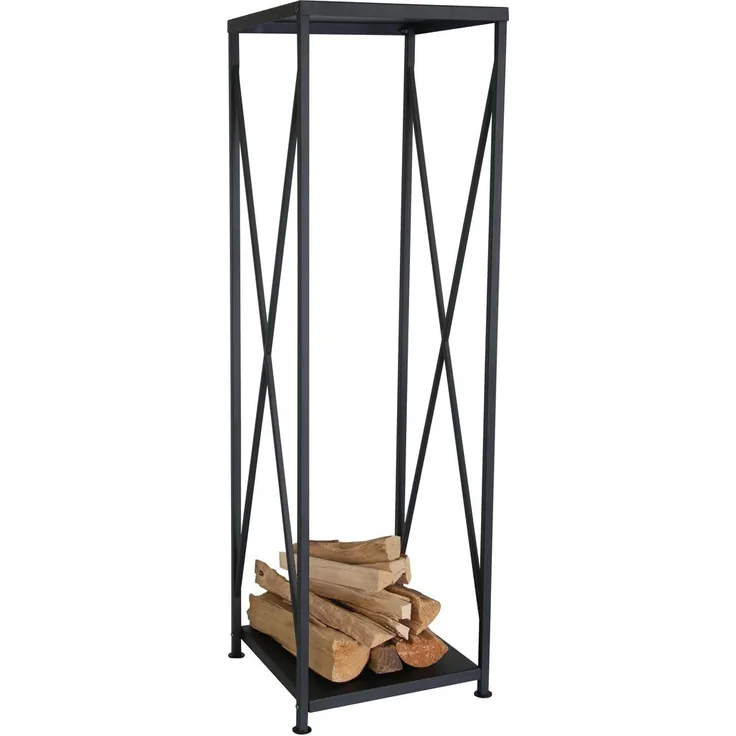 Kaminoflam Kaminholzregal Metall - Kaminholzständer modern - Feuerholzregal für Innen - Brennholzständer Schwarz - Regal für Kaminholz - Kaminholzablage