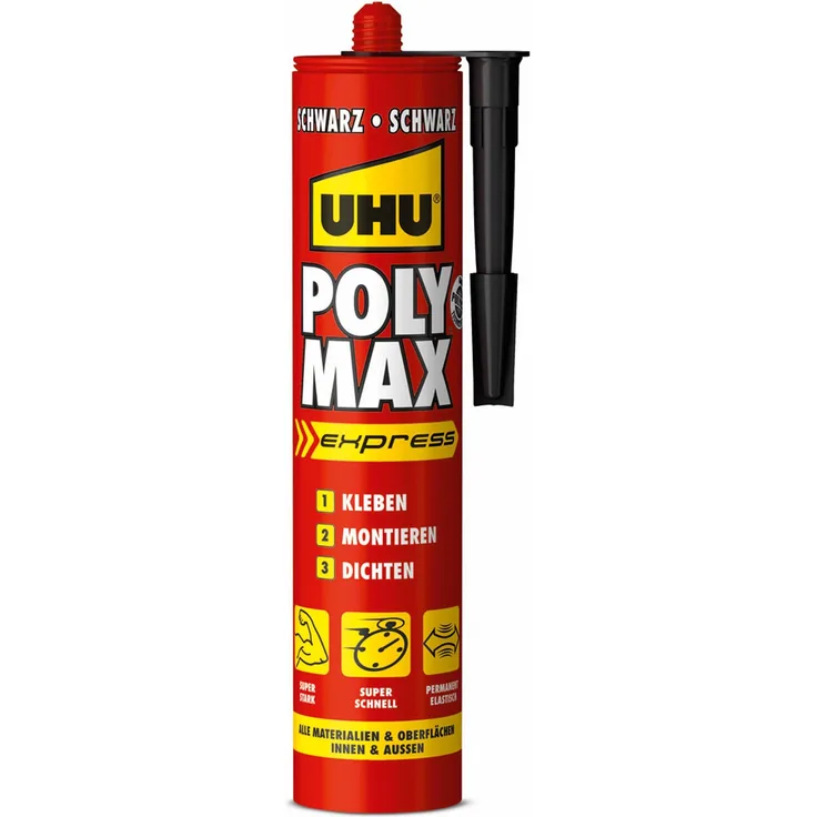 UHU Poly Max Express Kartusche, Universeller Montageklebstoff und Dichtmittel mit hoher Endfestigkeit, schwarz, 425 g - Preisvergleich