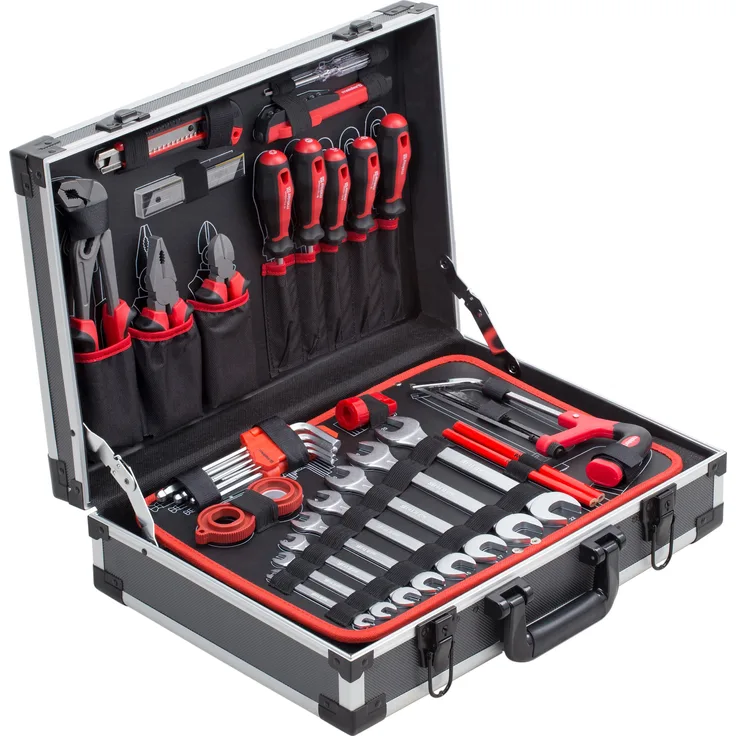 Meister Werkzeugkoffer 121-teilig - Stabiler Alu-Koffer - Werkzeug-Set - Für Haushalt, Garage & Werkstatt - Profi Werkzeugkoffer befüllt - Werkzeugkiste - Werkzeugbox komplett mit Werkzeug - 8971460