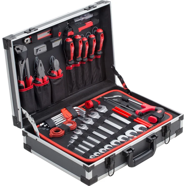 Meister Werkzeugkoffer 121-teilig - Stabiler Alu-Koffer - Werkzeug-Set - Für Haushalt, Garage & Werkstatt - Profi Werkzeugkoffer befüllt - Werkzeugkiste - Werkzeugbox komplett mit Werkzeug - 8971460 – Bild 1