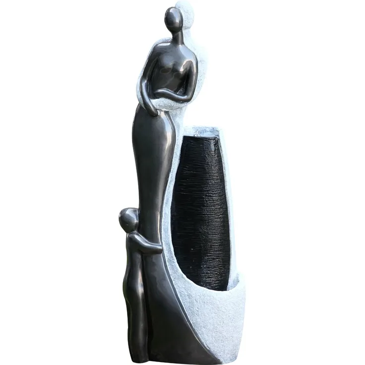 Dehner Gartenbrunnen Family mit LED Beleuchtung, ca. 120 x 42.5 x 27 cm, Polyresin, grau