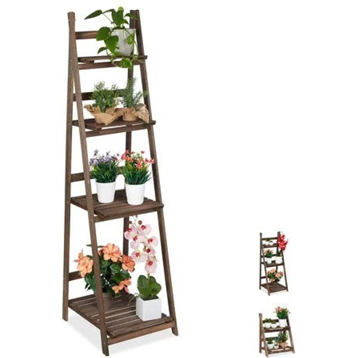 Relaxdays Blumentreppe, 4-stufig, Blumenleiter Holz, klappbar, Leiterregal Pflanzen, HBT: 160 x 41 x 49 cm, dunkelbraun – Bild 1