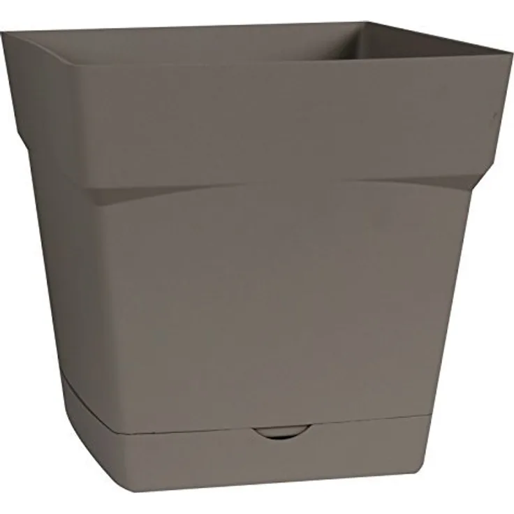 EDA PLASTIQUES Topf Toskana quadratisch mit Untersetzer clipsée 13642 BR. T SX taupe 24,8 x 24,8 x 24,4 cm