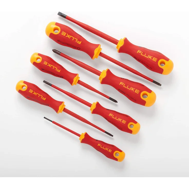 Fluke Kit mit 7 isolierten Schraubendrehern, 1.000 V (3 Schlitz-, 2 Kreuzschlitz-, 2 Vierkantschraubendreher)
