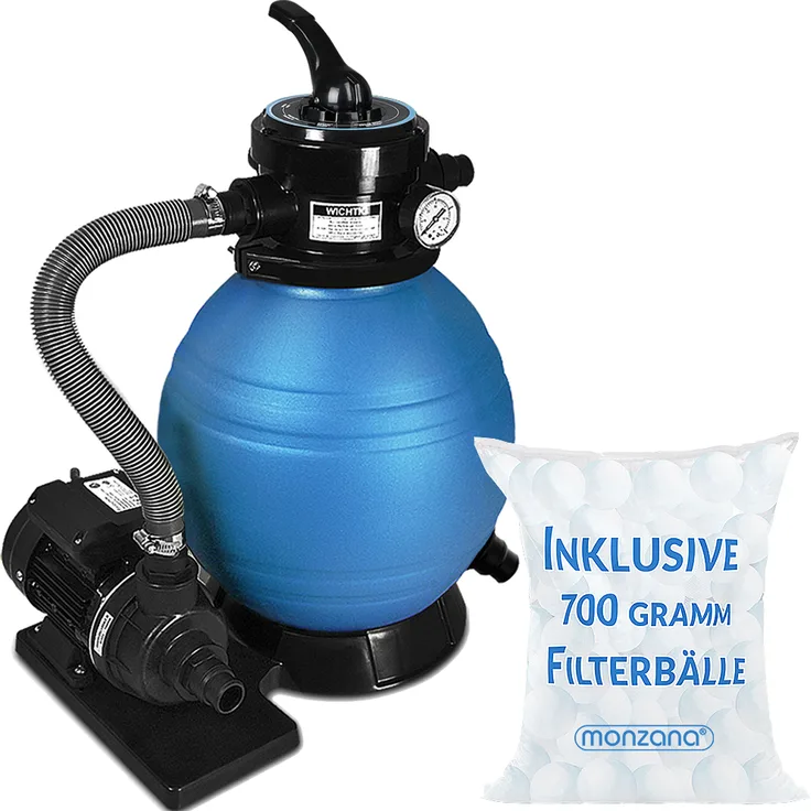 Sandfilteranlage 10,2 m³-h Sandfilter Filteranlage Poolfilter + 700g Filterbälle Polysphere Filterwatte Filter Balls