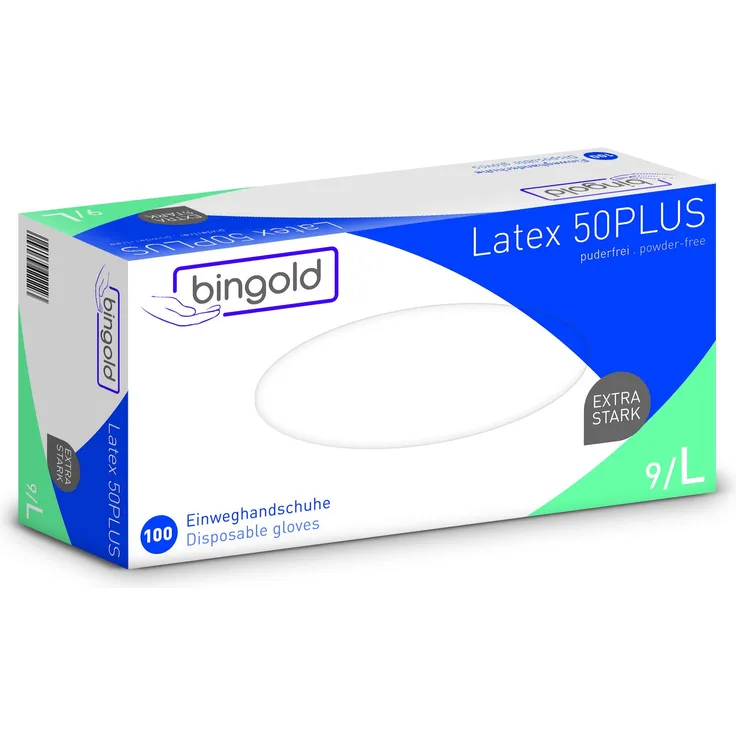 BINGOLD Einmalhandschuhe Latex 50PLUS natur 100-er Box