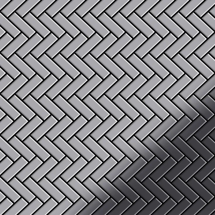 Alloy Mosaik Fliese massiv Metall Edelstahl hochglänzend in grau 1,6mm stark Herringbone-S-S-M 0,85 m2