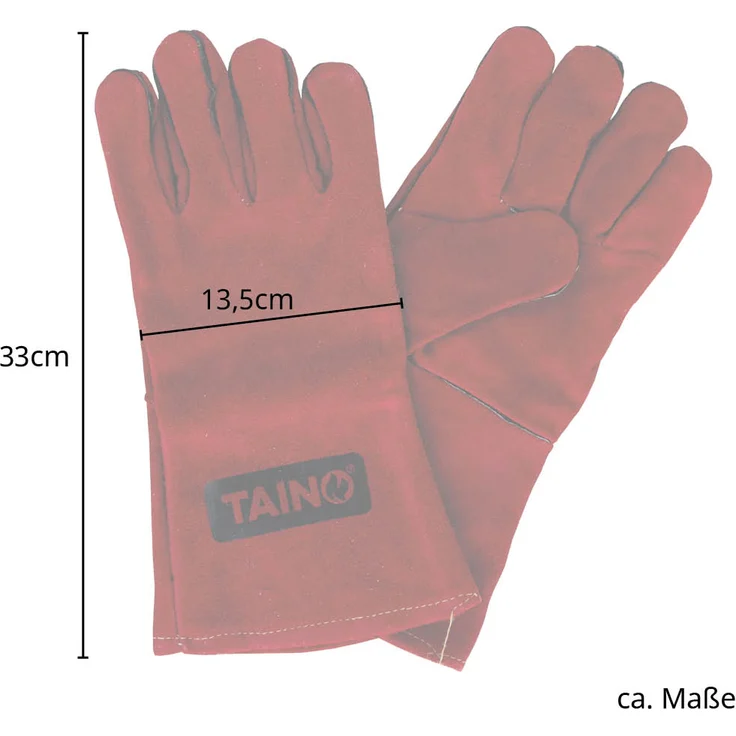 TAINO Grillhandschuhe Leder Hitzebeständig mit Fingern Universalgröße Rot – Bild 2