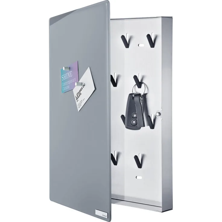 Blomus Velio Schlüsselkasten, Glasmagnettafel, Magnetwand, Schlüsselbrett, Edelstahl, Grau, 40x30x5cm, 65368