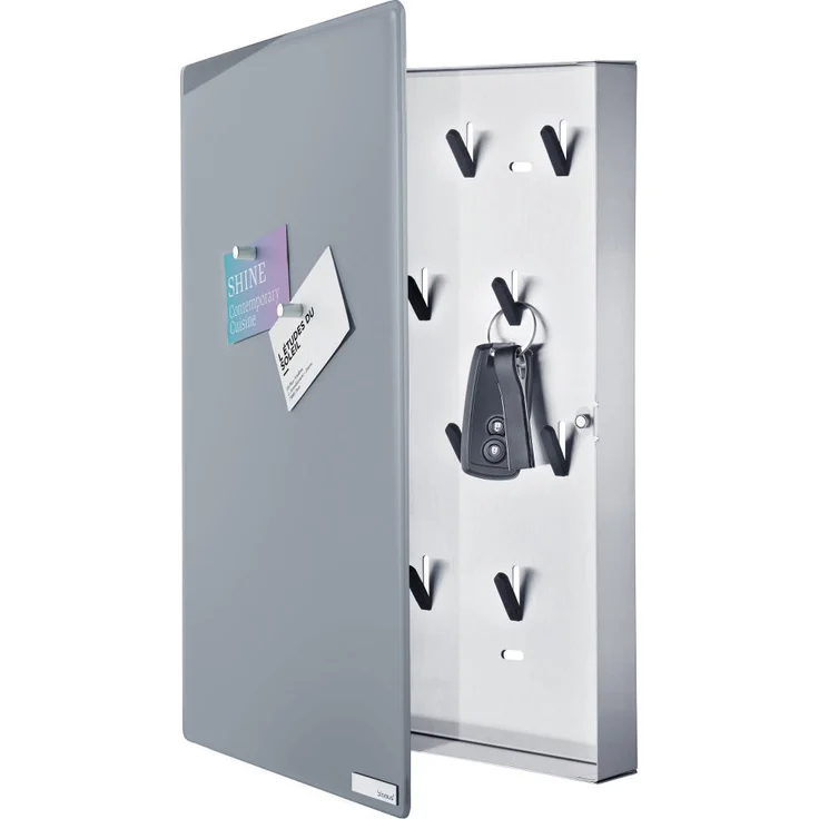 Blomus Velio Schlüsselkasten, Glasmagnettafel, Magnetwand, Schlüsselbrett, Edelstahl, Grau, 40x30x5cm, 65368