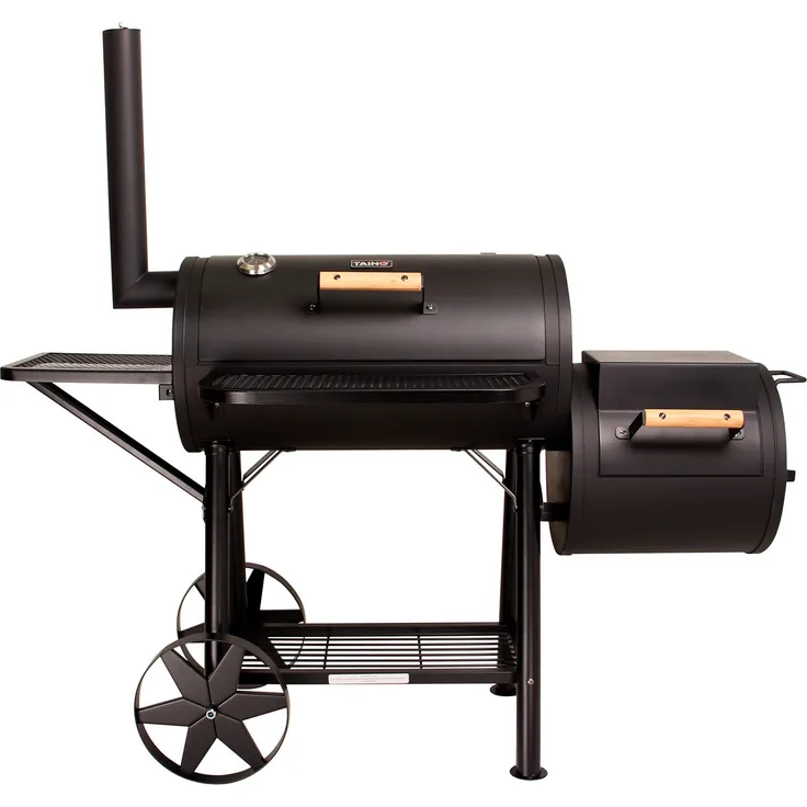 TAINO Yuma Massiver Smoker BBQ GRILLWAGEN Holzkohle Grill 90KG 3,5mm Offset, 145 x 170 x 80 cm