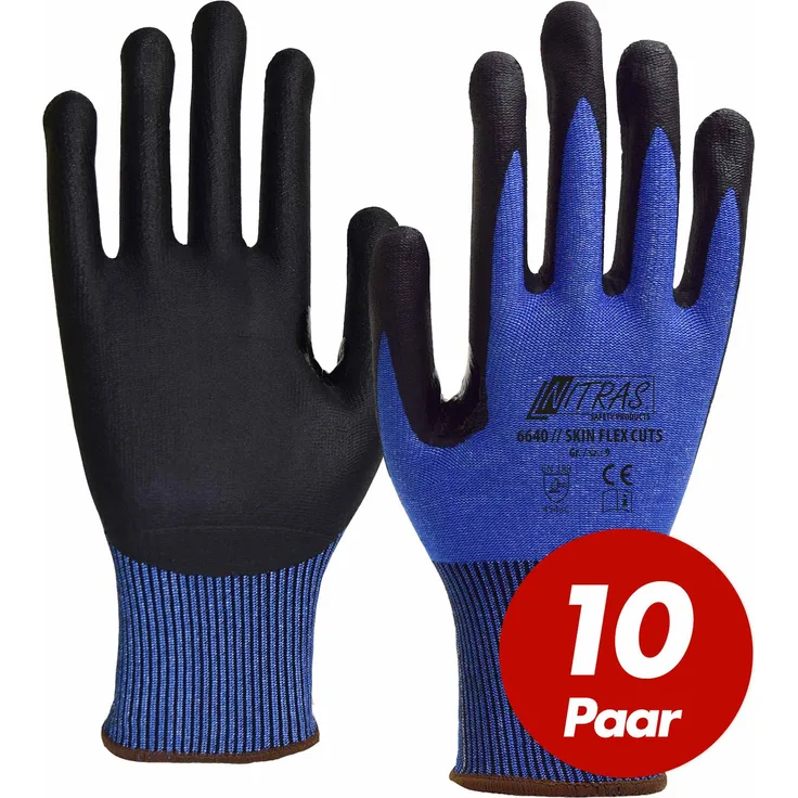 NITRAS Schnittschutzhandschuh Skin Flex 6640 CUT 5 - VPE 10 Paar verstärkte Daumenbeugen, hoher Schnittschutz