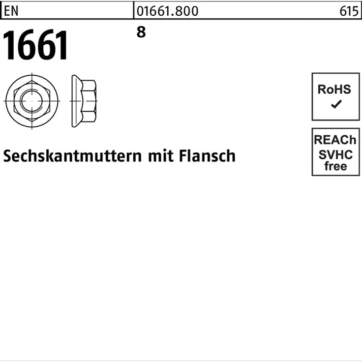 DIVERSE Sechskantmutter EN 1661 m.Flansch M 10 8