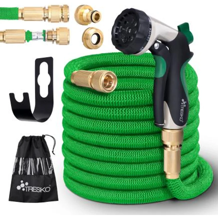 TRESKO Premium Gartenschlauch Flexibler Wasserschlauch dehnbarer Flexischlauch Grün 30m – Bild 1