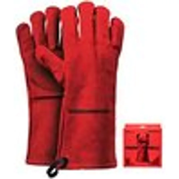 Feuermeister Premium BBQ Grillhandschuh aus hochwertigem Leder in Rot, 1 Paar