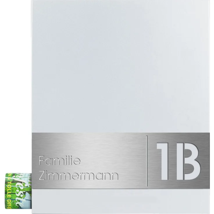 MOCAVI Box 111 Briefkasten mit Zeitungsfach signal-weiß (RAL 9003) inkl. Name und Hausnummer graviert V4A-Edelstahl