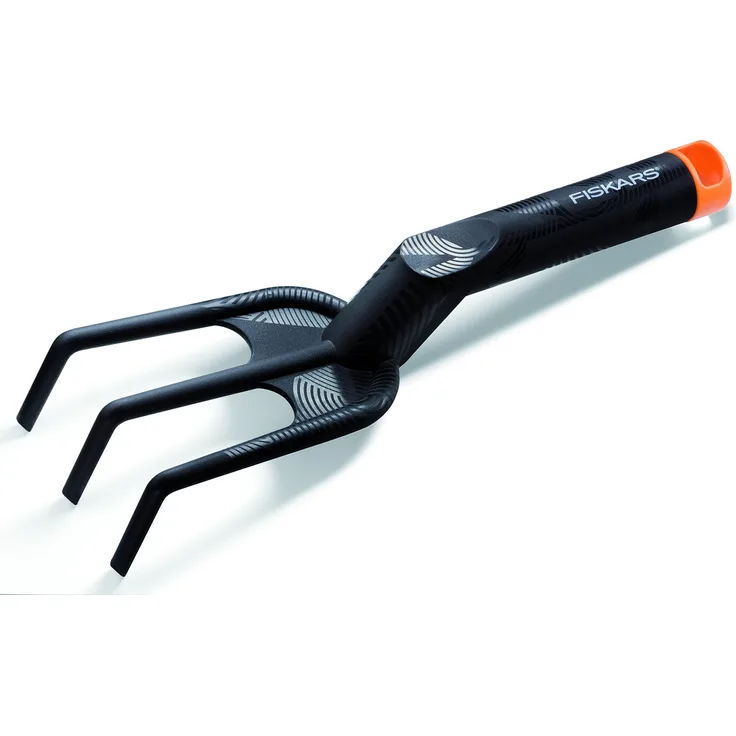 Fiskars Blumenrechen mit 3 Zinken, Länge 27,6 cm, Glasfaserverstärkter Kunststoff, Schwarz-Orange, Solid, 1001600