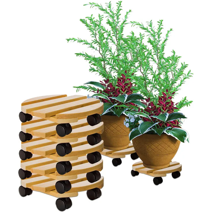 5x Pflanzenroller rund Buchenholz massives Holz 30 cm bis 120 Kg Rolluntersetzer