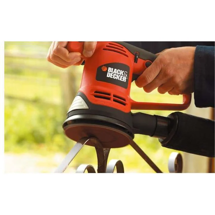 Black+Decker Exzenterschleifer (480W mit Staubfangsack, Klett-Fix-System, mit 3 Schleifscheiben, Softgriff, 3 m Kabel, zum Schleifen oder Polieren) KA191EK – Bild 6