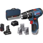 Bosch Professional Akku-Schlagbohrschrauber GSB 12V-15, mit 1 x 4.0 Ah,1 x 2.0 Ah Li-Ion Akku,Ladegerät,39tlg. Zubehör-Sets,Tasche - 06019B690G