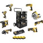 DeWalt DCK853P4 18 V, 5.0 Ah Profi Kombo-Pack (bestehend aus: Schlagbohrschrauber, Schlagschrauber, Kombi-Hammer, Winkelschleifer, Säbelsäge, Multi-Tool, Handkreissäge, LED-Leuchte, 4x Akkus, Tough-System), 18 V
