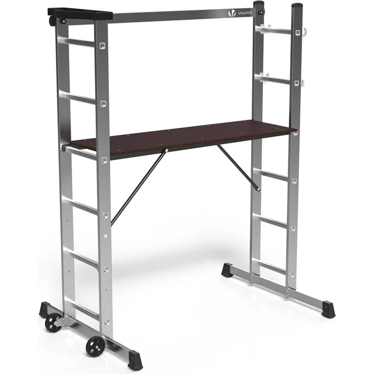 Alu Leitergerüst 3 in 1, Arbeitsbühne bis 150KG Belastbar, 2x6 Sprossen - Vounot