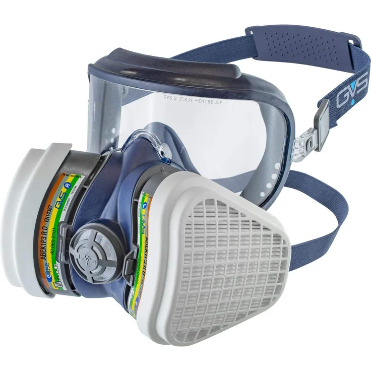 GVS Filter Technology Elipse Integra Schutzbrille + ABEK1P3 Atemschutz gegen Gase, Dämpfe und Staub, Filter bereits befestigt, Größe M/L, Blau