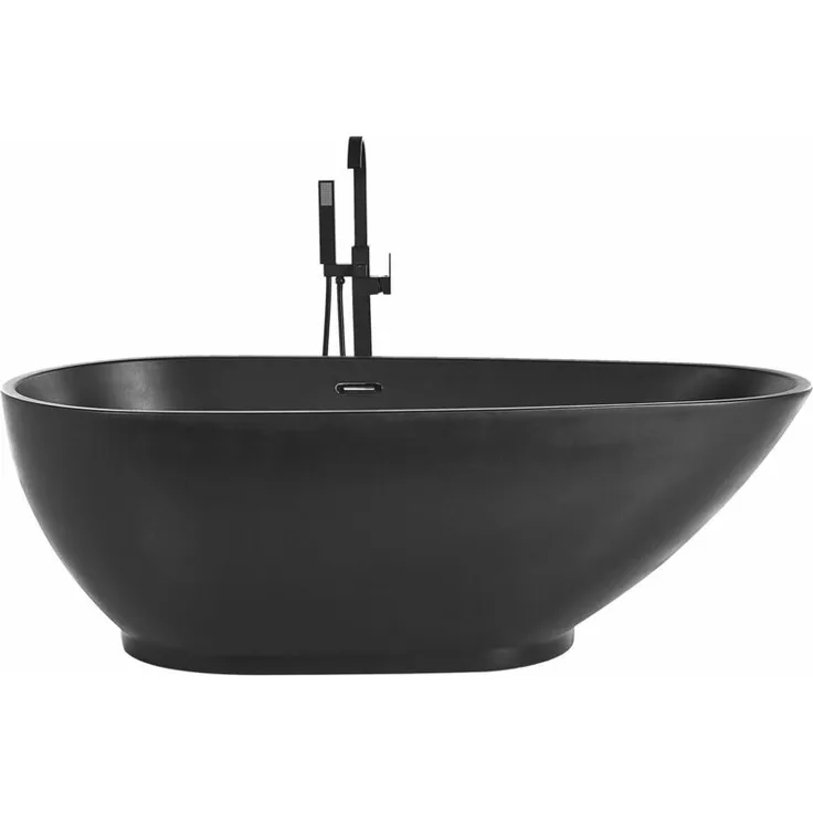 Beliani - Freistehende Badewanne Schwarz Matt 173 x 82 cm aus mattem Sanitäracryl Walnussform Badezimmerzubehör Elegantes Modernes Design