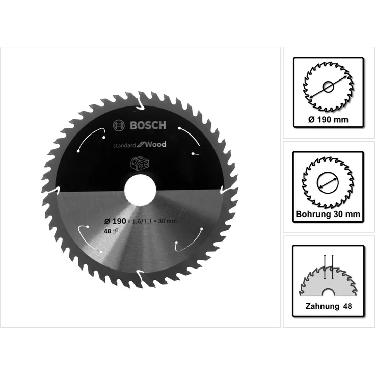 Bosch Professional Kreissägeblatt Standard for Wood (Holz, 190 x 30 x 1,6 mm, 48 Zähne, Zubehör Akku Kreissäge) – Bild 2
