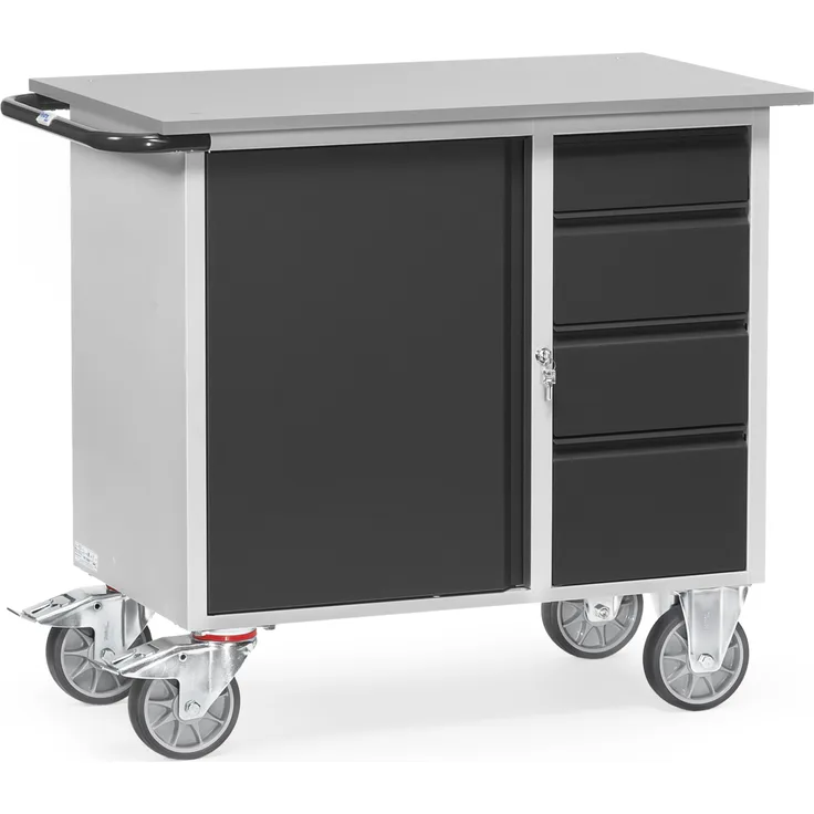 Fetra Werkstattwagen mit Schrank und 4 Schubladen ohne Abrollrand Grey Edition