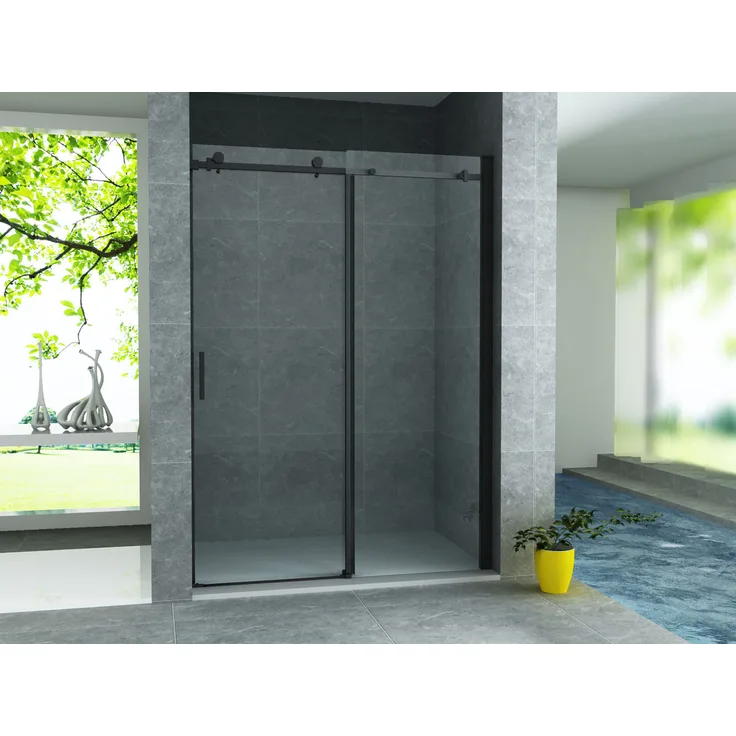 Aloni Nischendusche Duschtür Schiebetür Dusche Klarglas 8mm schwarz matt 1400x1950mm